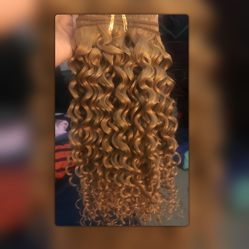 14 inch wavy/ curly blonde human hair ext.  #27